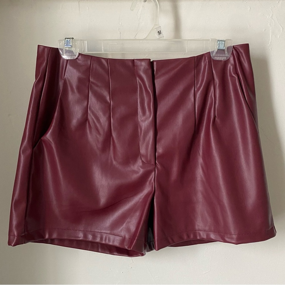 Faux leather wine colored shorts